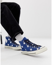 Navy Star Print Canvas High Top Sneakers