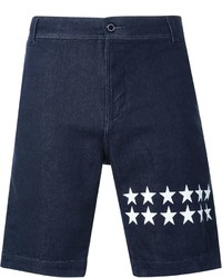 Navy Star Print Denim Shorts