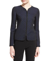 Armani Collezioni Zip Front Slim Fit Star Jacquard Jacket Royal Blue