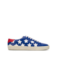 Navy Star Print Leather Low Top Sneakers