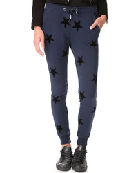 Navy Star Print Velvet Sweatpants
