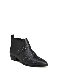 Navy Studded Leather Ankle Boots