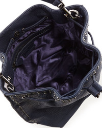 Neiman Marcus Studded Trim Bucket Hobo Bag Navy