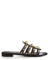 Navy Studded Leather Flat Sandals