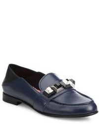 Navy Studded Leather Loafers