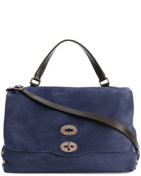 Navy Studded Leather Tote Bag
