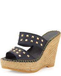 Andr Assous Bally Studded Leather Wedge Sandal Navy