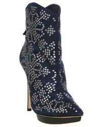 Alice + Olivia Dumont Studded Suede Ankle Boots In Navy