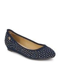 Navy Studded Suede Ballerina Shoes