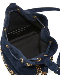 Saint Laurent Small Y Studded Suede Tassel Bucket Bag Navy