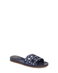 Navy Studded Suede Flat Sandals
