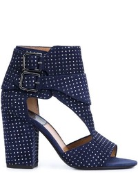 Navy Studded Suede Sandals