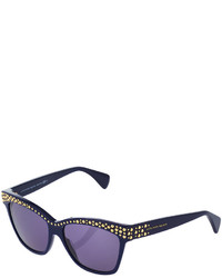 Alexander McQueen Studded Modified Square Acetate Sunglasses Dark Blue