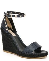 Navy Studded Wedge Sandals