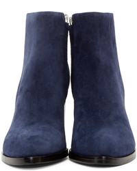 Alexander Wang Blue Suede Notched Heel Gabi Ankle Boots
