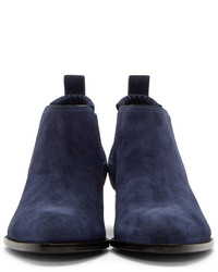 Alexander Wang Blue Suede Notched Heel Kori Ankle Boots