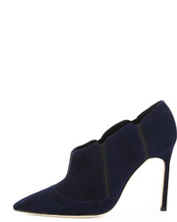 Manolo Blahnik Desolada Stretch Inset Suede Ankle Boot Navy