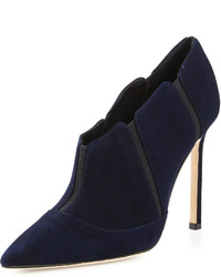 Manolo Blahnik Desolada Stretch Inset Suede Ankle Boot Navy
