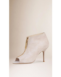Burberry Peep Toe Suede Ankle Boots