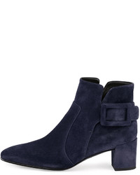 Roger Vivier Polly Suede Ankle Boot Navy