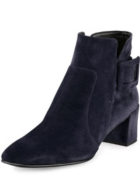 Roger Vivier Polly Suede Ankle Boot Navy