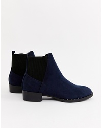 New Look Studded Flat Boot In Navy