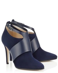 Jimmy Choo Telma 100 Navy Suede And Shiny Leather Harnessed Ankle Boots