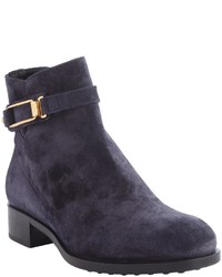 Tod's Blue Suede Gold Buckle Side Zip Ankle Boots
