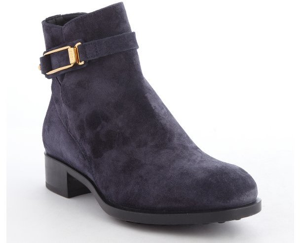 Tod's Blue Suede Gold Buckle Side Zip Ankle Boots | Where to buy & how ...