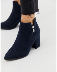 New Look Wide Fit Pu Pointed Heeled Boot In Navy