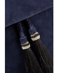 Loeffler Randall Horse Hair Trimmed Suede Backpack Midnight Blue