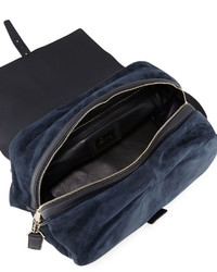 Brioni Leather Suede Flap Top Travel Bag Blue