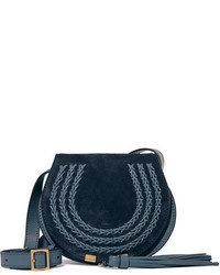 Chloé Marcie Mini Suede And Leather Shoulder Bag Navy