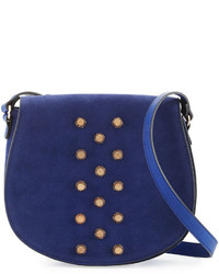 Neiman Marcus Studded Faux Suede Saddle Bag Navy