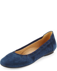 Neiman Marcus Seyna Scalloped Suede Flat Navy