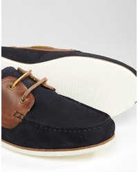 Asos Boat Shoes In Navy Suede With Tan Leather Facings