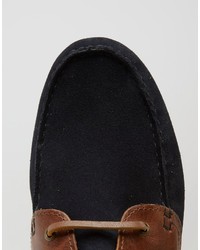 Asos Boat Shoes In Navy Suede With Tan Leather Facings