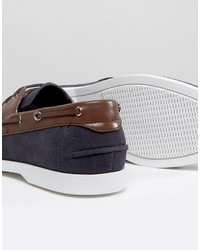 Asos Boat Shoes In Navy Faux Suede With Brown Contrast Detail