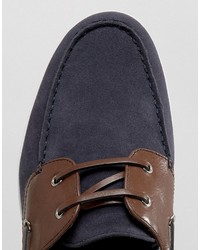 Asos Boat Shoes In Navy Faux Suede With Brown Contrast Detail