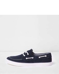 River Island Navy Lace Up Boat Shoes