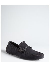 Hugo Boss Navy Suede Moc Toe Tied Boat Stitched Loafers