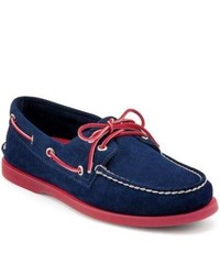 Sperry Topsider Shoes Cloud Logo Authentic Original Ice Sole 2 Eye Boat Shoe Navy Suede Red