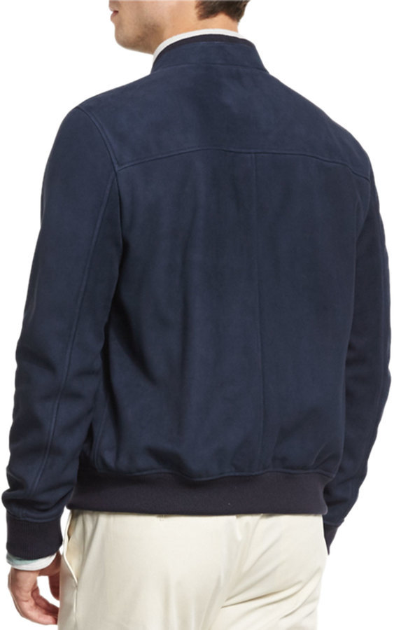 Loro Piana Rainmate Suede Bomber Jacket Navy, $6,685 | Bergdorf Goodman ...