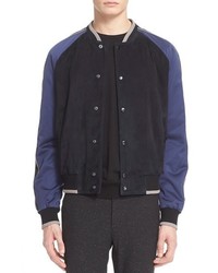 Lanvin Suede Bomber Jacket With Satin Insets Size 48 Eu Blue