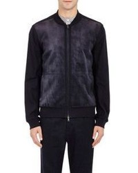 Vince Suede Canvas Bomber Jacket Navy