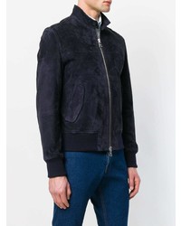 AMI Alexandre Mattiussi Suede Leather Zipped Jacket Harrington Collar