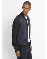 Vince Linen Bomber Jacket With Suede Front