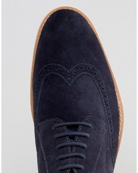 Frank Wright Brogues In Navy Suede
