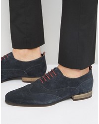 Asos Brogue Shoes In Navy Suede With Burgundy Details