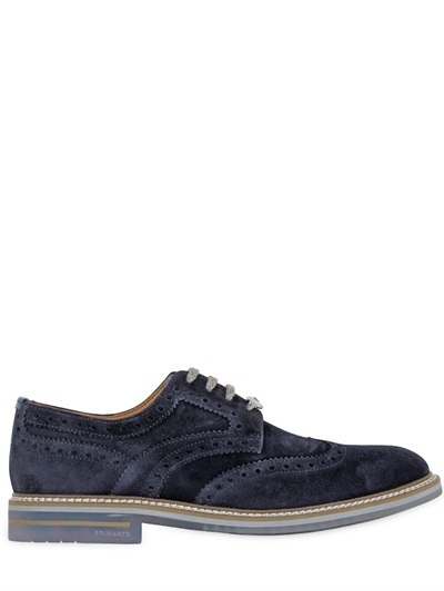 Brogue Suede Derby Lace Up Shoes, $215 | LUISAVIAROMA | Lookastic